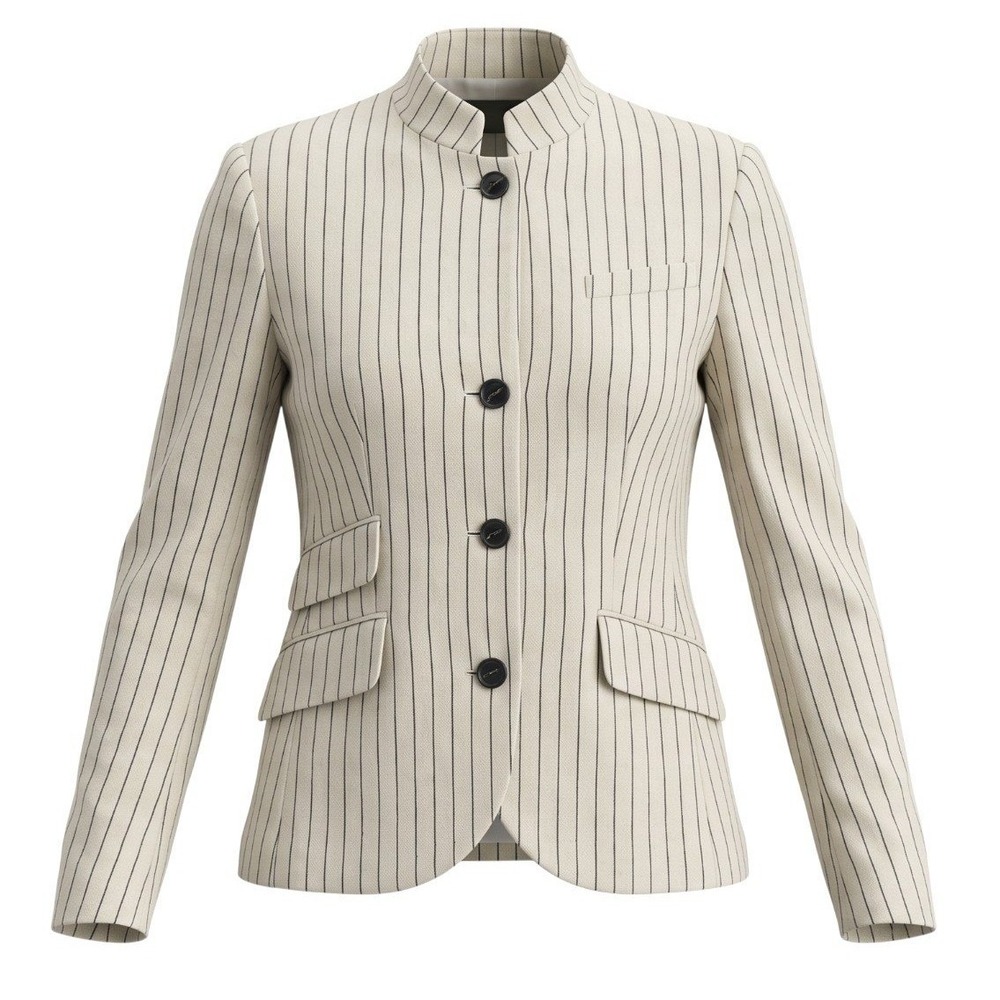 Rag & Bone Blazer Pinstripe Stand Collar Women 8 Cream Navy Tailored